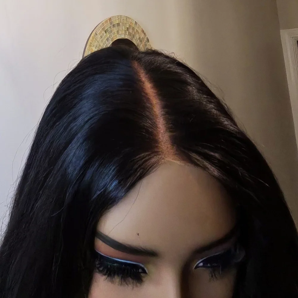 Natural Black Yaki Straight Human Hair Wig - Picture 5 of 8